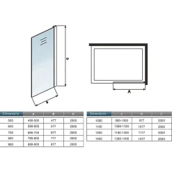 AICA Sanitaire Paroi de douche à l'italienne 90x200cm Modèle Brume, avec barre de stabilisation 73-120cm en carré Paroi latérale fixe