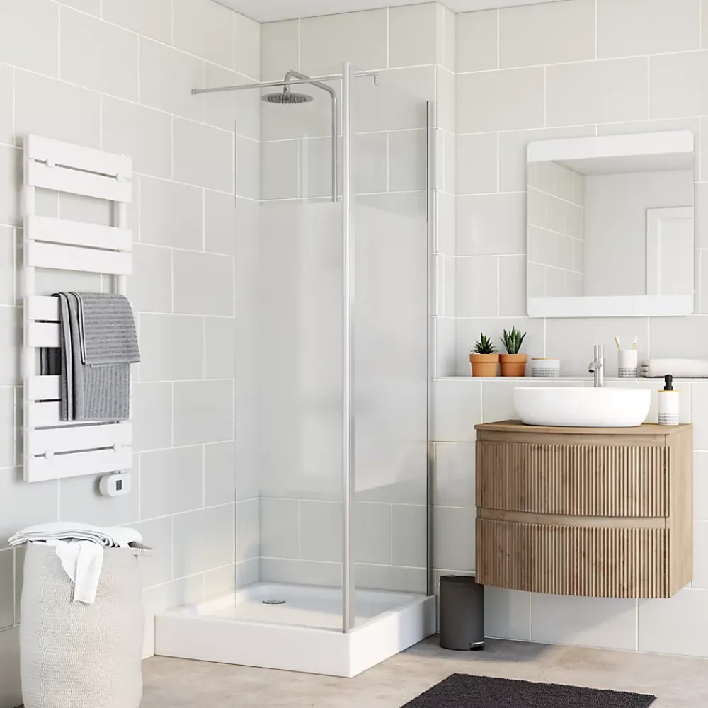 Paroi De Douche| Paroi de douche à l'italienne et volet Cooke & Lewis Onega sérigraphié 80 + 45 cm