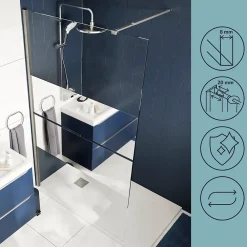 Paroi de douche à l'italienne fixe l.120 x H.195 cm, bandes miroir, profilés alu chrome, GoodHome Ledava
