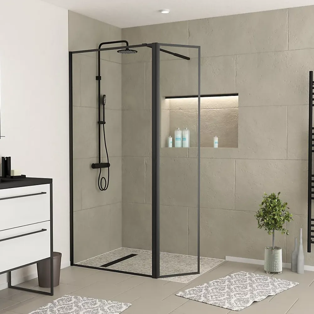 Paroi De Douche| Paroi de douche à l'italienne et volet noir Galedo Dark Edge transparent 90+40cm