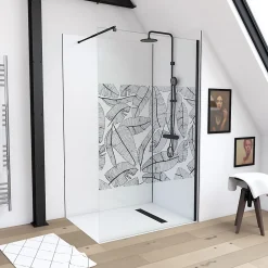 Paroi De Douche| Paroi de douche à l'italienne noir Galedo Jungle sérigraphié 120cm