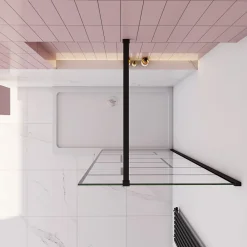 Paroi De Douche| Paroi de douche à l'italienne 70x200cm avec barre de fixation carrée 90cm,8mm verre anticalcaire,style atelier - Noir mat