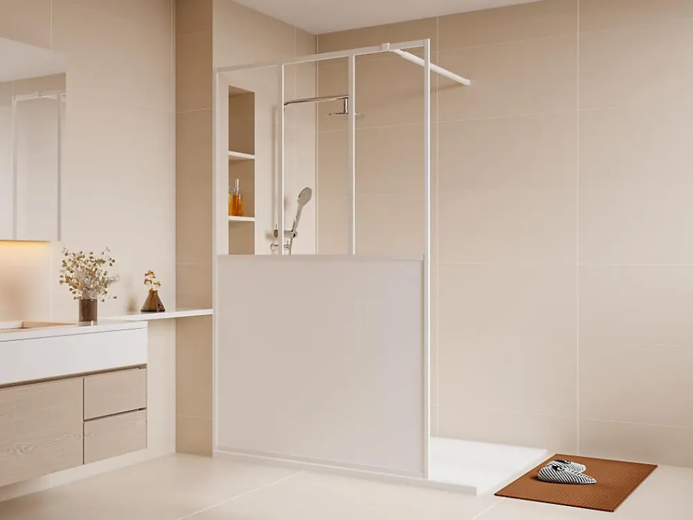 Vente-unique Paroi de douche à l'italienne style atelier - Blanc mat - 120 x 200 cm - URBANIK