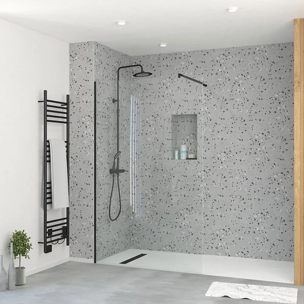 Paroi De Douche| Paroi de douche à l'italienne H.195 x l.120 cm, ép. 5 mm, profilé noir, Galedo Essentiel