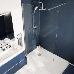 Paroi de douche à l'italienne fixe l.120 x H.195 cm, verre transparent 8mm, profilés alu chrome, GoodHome Ledava