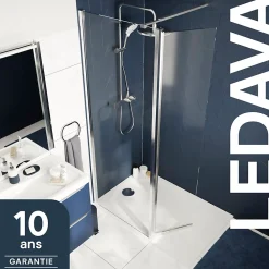 Paroi de douche à l'italienne fixe avec volet l.80+45 x H.195 cm, verre transparent, profilés alu chrome, GoodHome Ledava