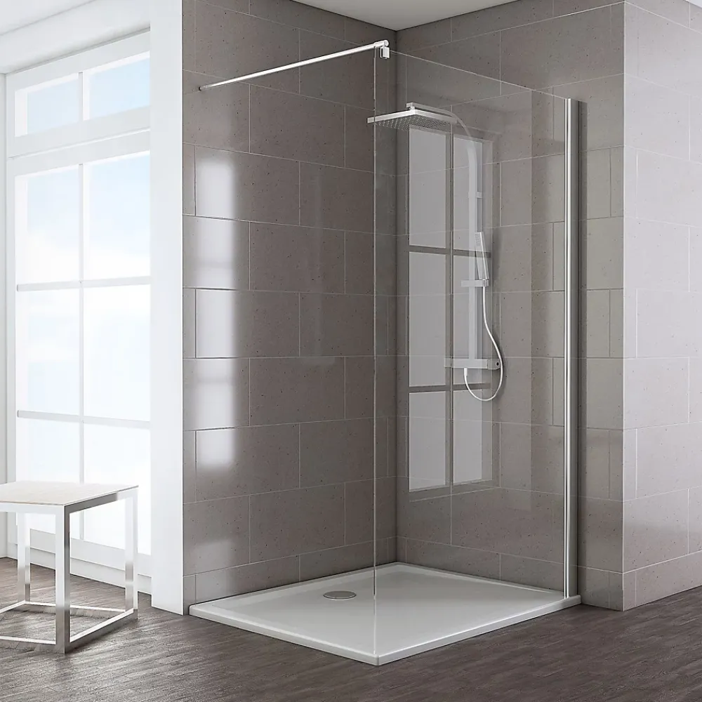 Paroi De Douche| Paroi de douche à l'italienne l.140 x H.200 cm, Walk In, verre transparent anticalcaire, profilé chromé, Schulte Masterclass Espace 8 T