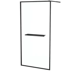 Paroi de douche à l'italienne fixe 100 x 200 cm, noir mat, Galedo Dark Edge Shelf