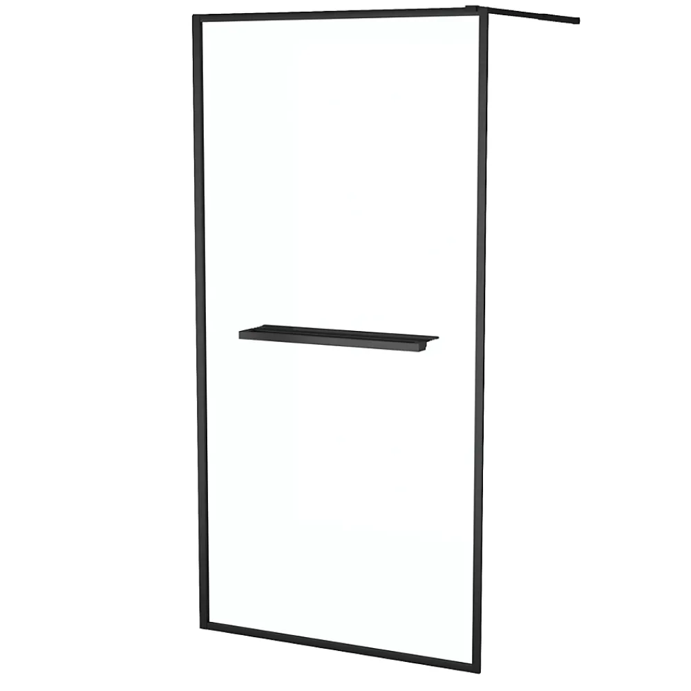 Paroi de douche à l'italienne fixe 100 x 200 cm, noir mat, Galedo Dark Edge Shelf