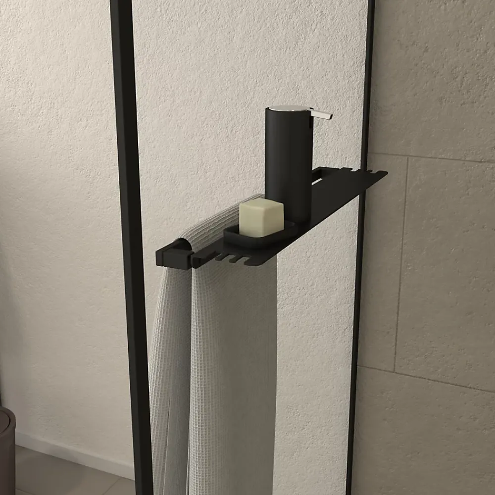 Paroi de douche à l'italienne fixe 100 x 200 cm, noir mat, Galedo Dark Edge Shelf