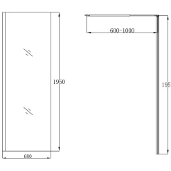 Paroi de douche à l'italienne fixe l.70 x H.195 cm, bandes miroir, profilés alu chrome, GoodHome Ledava