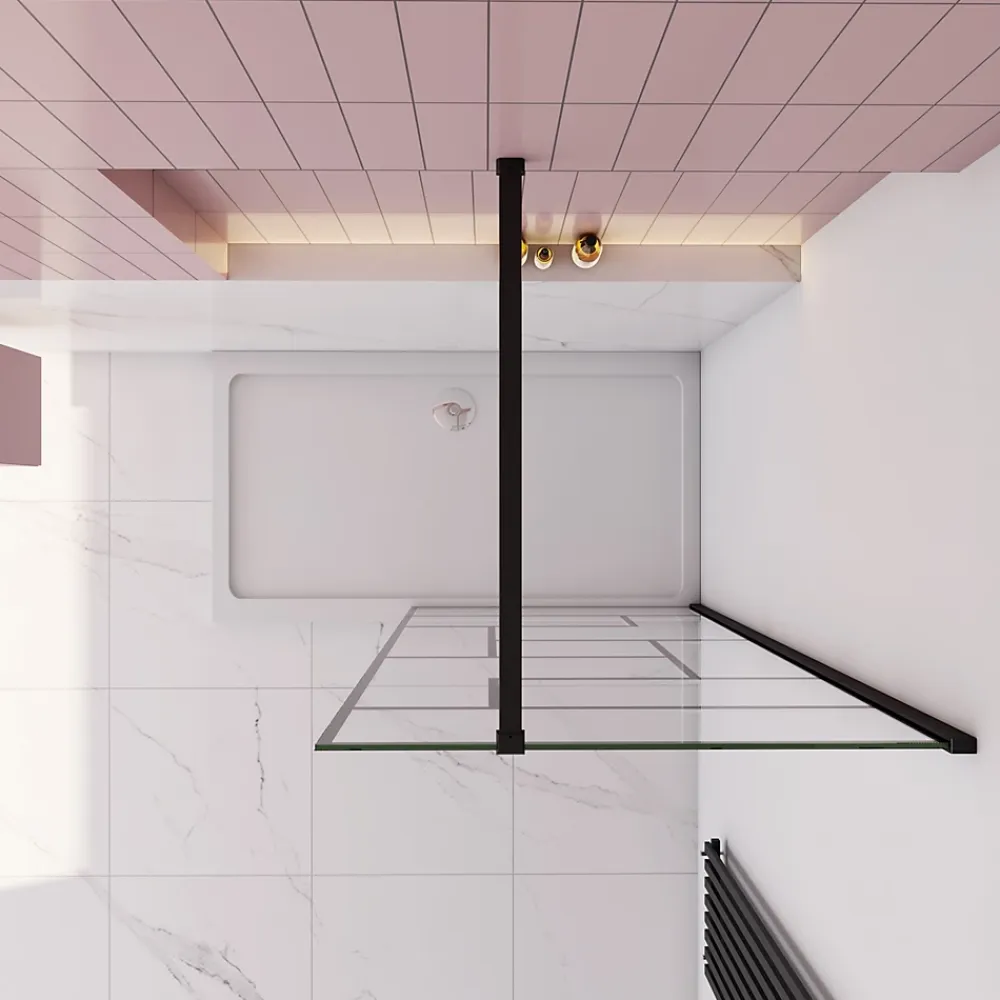 Paroi de douche à l'italienne 80x200cm avec barre de fixation carrée 90cm,8mm verre anticalcaire,style atelier - Noir mat