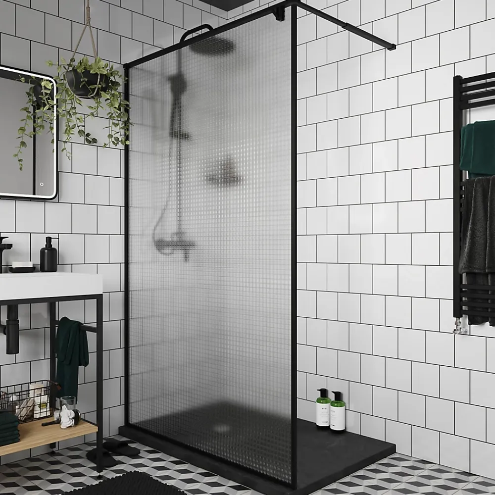 Paroi De Douche| Paroi de douche à l'italienne GoodHome Ezili gaufré profilé noir 120 cm