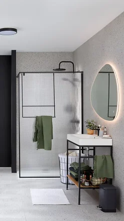 Paroi De Douche| Paroi de douche à l'italienne GoodHome Ezili gaufré profilé noir 120 cm