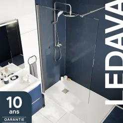 Paroi de douche à l'italienne fixe l.80 x H.195 cm, verre transparent, profilés alu chrome, GoodHome Ledava