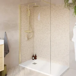Paroi de douche à l'italienne fixe l.120 x H.195 cm, profilés alu finition doré brossé, GoodHome Ledava