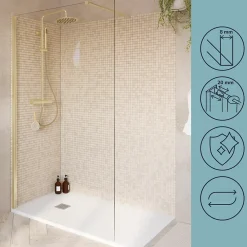 Paroi de douche à l'italienne fixe l.120 x H.195 cm, profilés alu finition doré brossé, GoodHome Ledava