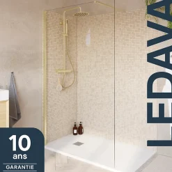 Paroi de douche à l'italienne fixe l.120 x H.195 cm, profilés alu finition doré brossé, GoodHome Ledava