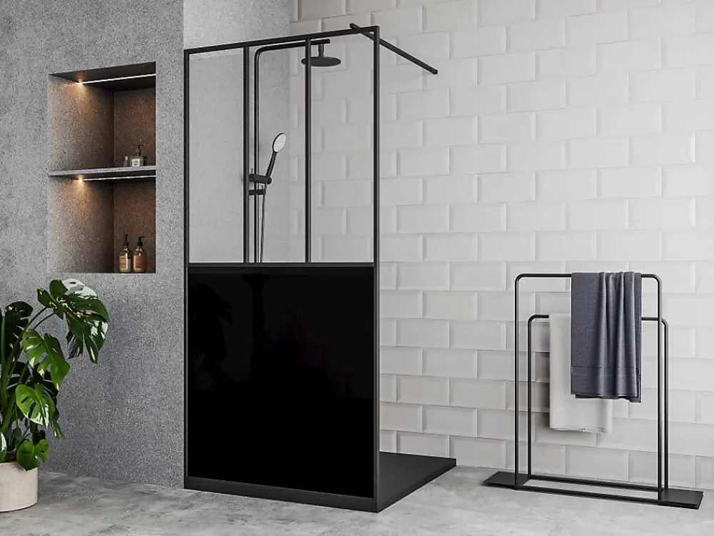 Vente-unique Paroi de douche à l'italienne style atelier - Noir mat - 100 x 200 cm - URBANIK