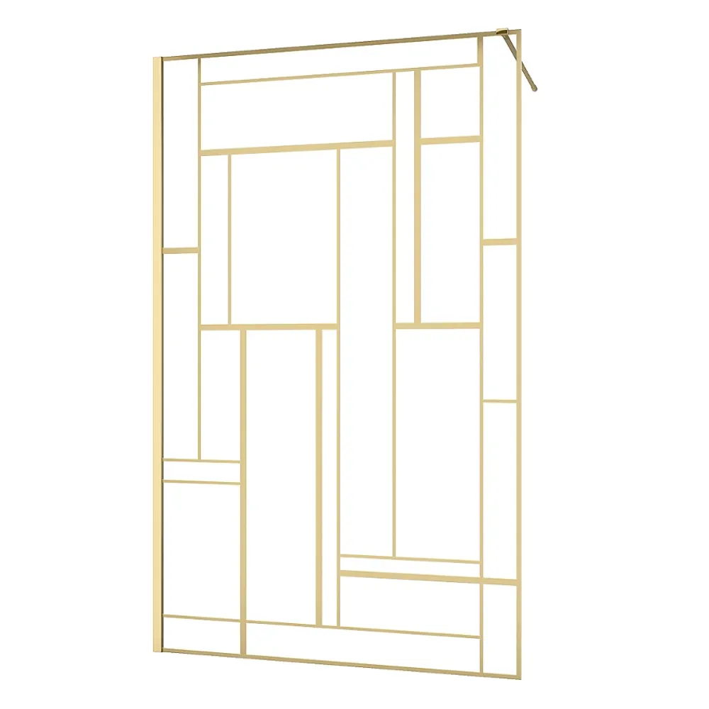 Paroi De Douche| Paroi de douche à l'italienne fixe 120 x 195 cm, motifs géométriques, doré brossé, Galedo Art Deco