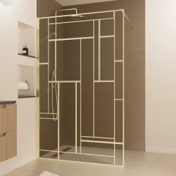 Paroi De Douche| Paroi de douche à l'italienne fixe 120 x 195 cm, motifs géométriques, doré brossé, Galedo Art Deco