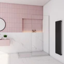 paroi de douche à l'italienne fixe 130x200cm,style atelier,Profilé en aluminium chromé,en 8mm verre anticalcaire,sans receveur