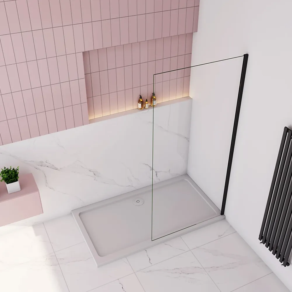 paroi de douche à l'italienne fixe 90x200cm,style atelier,Profilé en aluminium noir mat,en 8mm verre anticalcaire,sans receveur