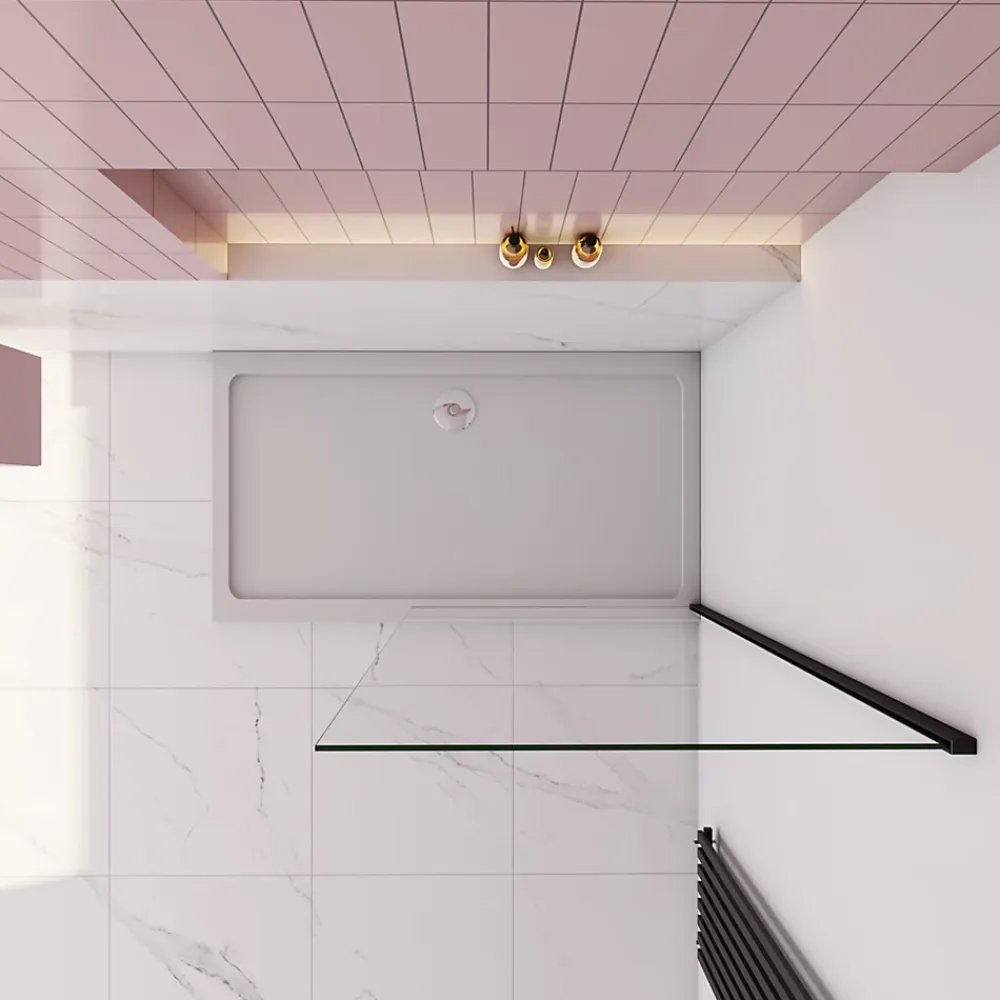 paroi de douche à l'italienne fixe 90x200cm,style atelier,Profilé en aluminium noir mat,en 8mm verre anticalcaire,sans receveur