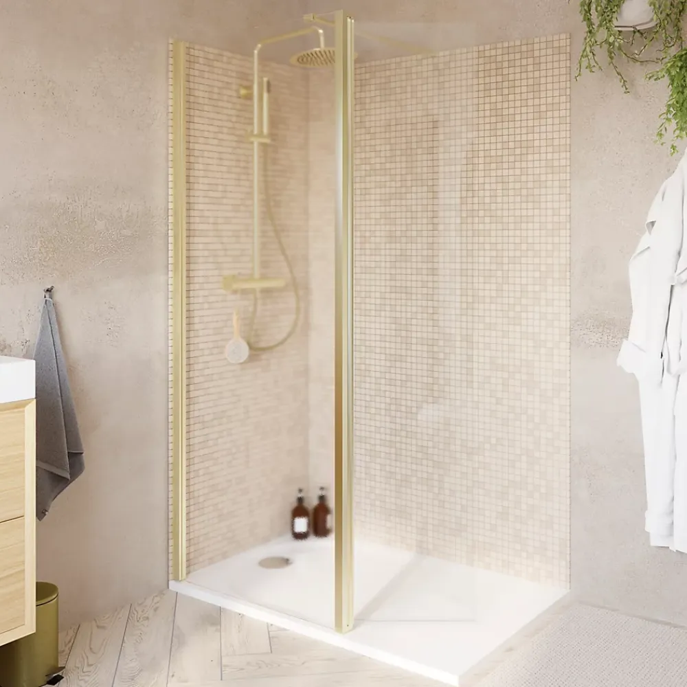 Paroi de douche à l'italienne + volet pivotant l.80+45 x 195 cm, profilés alu finition doré brossé, GoodHome Ledava