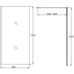 Paroi de douche à l'italienne fixe l.100 x H.195 cm, bandes miroir, profilés alu chrome, GoodHome Ledava