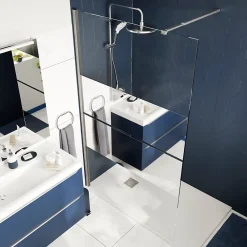 Paroi de douche à l'italienne fixe l.100 x H.195 cm, bandes miroir, profilés alu chrome, GoodHome Ledava