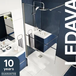 Paroi de douche à l'italienne fixe l.100 x H.195 cm, bandes miroir, profilés alu chrome, GoodHome Ledava