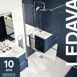 Paroi de douche à l'italienne fixe l.100 x H.195 cm, bandes miroir, profilés alu chrome, GoodHome Ledava
