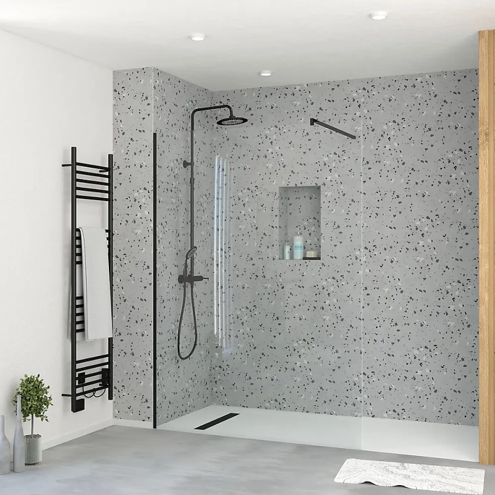 Paroi De Douche| Paroi de douche à l'italienne H.195 x l.140 cm, ép. 5 mm, profilé noir, Galedo Essentiel