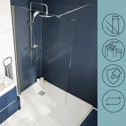 Paroi de douche à l'italienne fixe l.70 x H.195 cm, verre transparent, profilés alu chrome, GoodHome Ledava