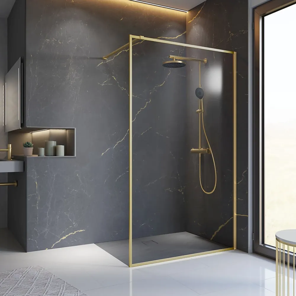 Paroi de douche à l'italienne transparente, profilé doré 100 cm, Schulte Impériale Contoura