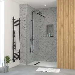 Paroi De Douche| Paroi de douche à l'italienne H.195 x l.50 cm, ép. 5 mm, profilé noir, Galedo Essentiel