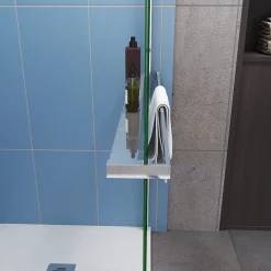 Paroi de douche à l'italienne Chrome 140x200cm - 8mm verre anticalcaire + + Étagère de Douche 140cm en alu