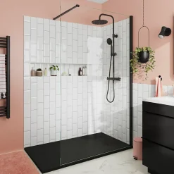 Paroi de douche à l'italienne fixe l.100 x H.195 cm, verre transparent, profilés alu noir, GoodHome Ledava
