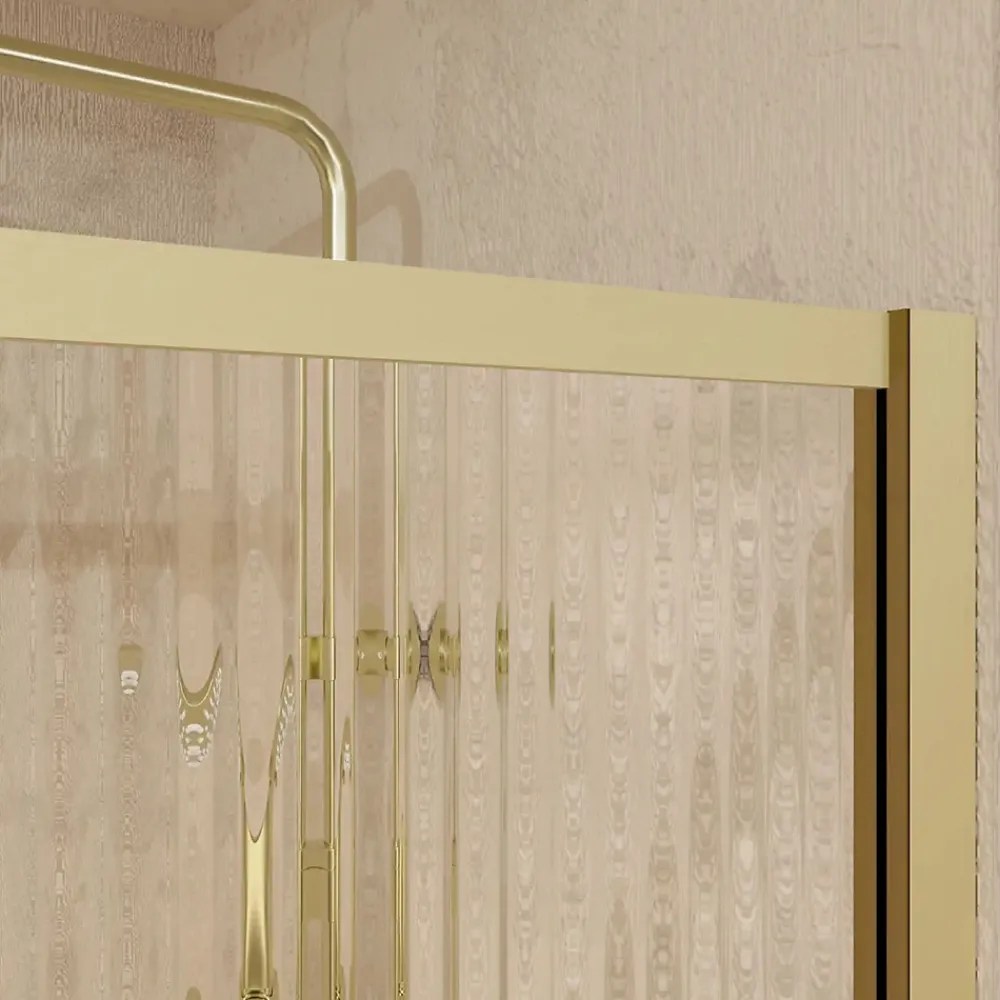 Paroi De Douche| Paroi de douche à l'italienne l.90 x H.200 cm verre ondulé et profilés doré brossé, Galedo Golden Edge