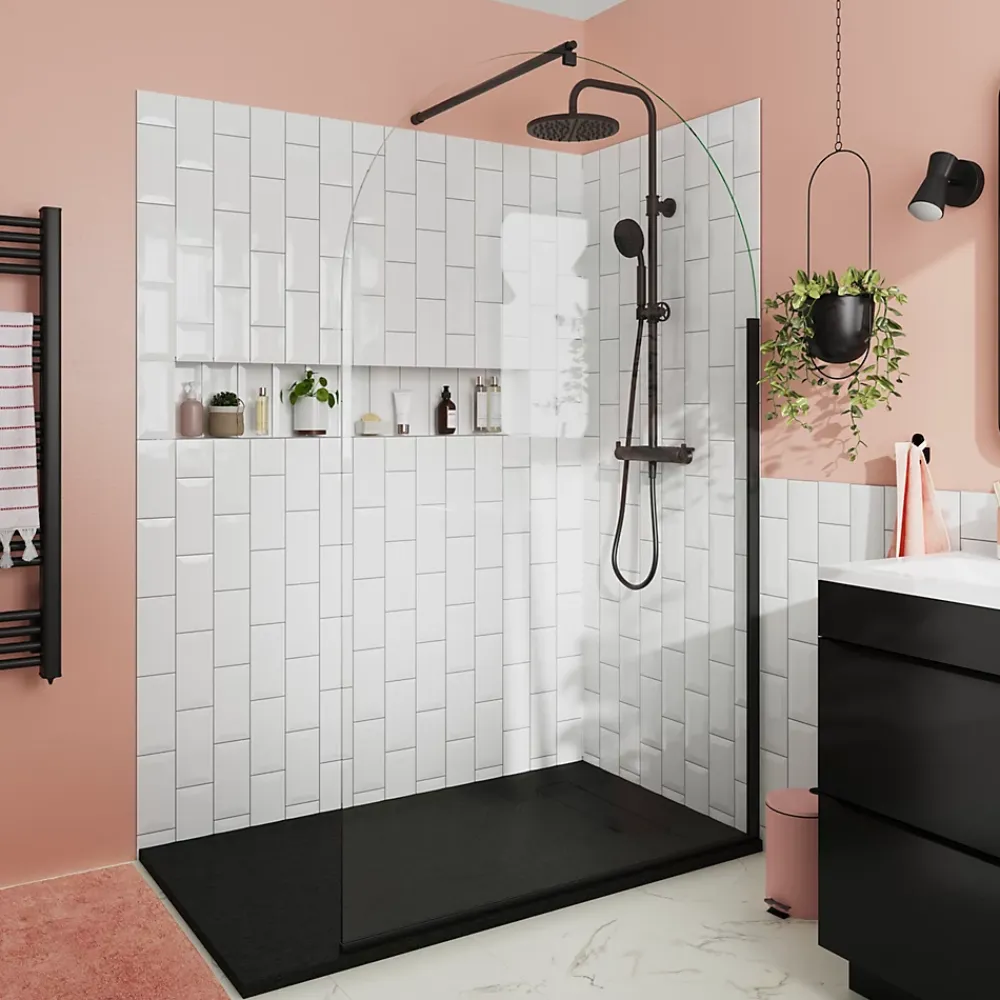 Paroi de douche à l'italienne arrondie l.120 x 198 cm, profilés alu finition noir mat, GoodHome Ledava