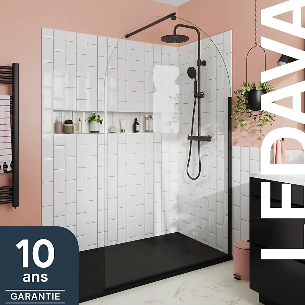Paroi de douche à l'italienne arrondie l.120 x 198 cm, profilés alu finition noir mat, GoodHome Ledava