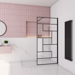 Paroi De Douche| Paroi de douche à l'italienne 100x200cm avec barre de fixation carrée 90cm,8mm verre anticalcaire,style atelier -Noir mat
