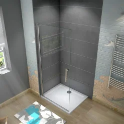 AICA Sanitaire Paroi de douche à l'italienne pivotante 75x180cm - 6mm verre anticalcaire - profilé noir mat - Installer réversible