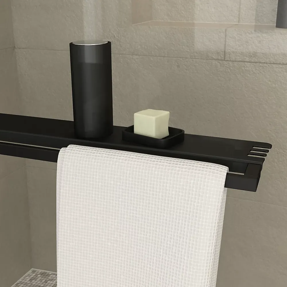 Paroi De Douche| Paroi de douche à l'italienne avec porte-serviettes H.200 x l.120 cm, ép. 6 mm, profilé noir, Galedo Edge