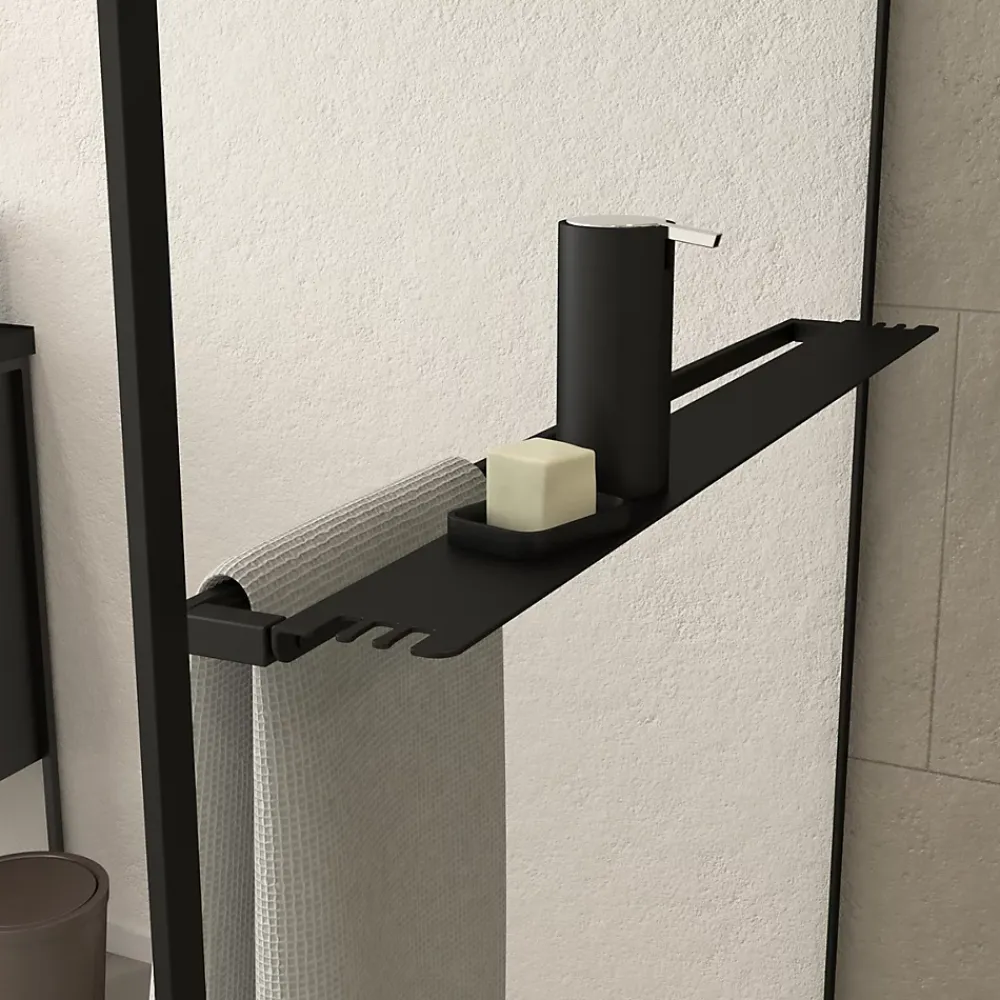 Paroi De Douche| Paroi de douche à l'italienne avec porte-serviettes H.200 x l.120 cm, ép. 6 mm, profilé noir, Galedo Edge