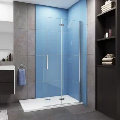 Paroi De Douche| Paroi de douche à l'italienne chrome L95 x H195cm style atelier,pivotante et pliante,6mm verre anticalcaire