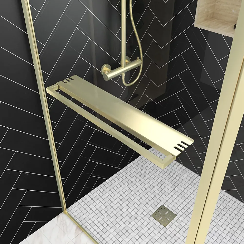 Paroi de douche à l'italienne fixe + volet pivotant 90+40 x 200 cm, doré brossé, Galedo Golden Edge