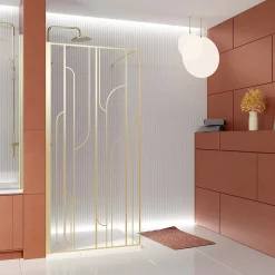 Paroi De Douche| Paroi de douche à l'italienne l.90 x H.195 cm profilés doré brossé, Galedo Art Déco