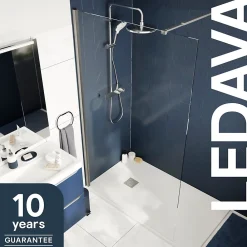 Paroi De Douche| Paroi de douche à l'italienne fixe l.100 x H.195 cm, verre transparent, profilés alu chrome, GoodHome Ledava
